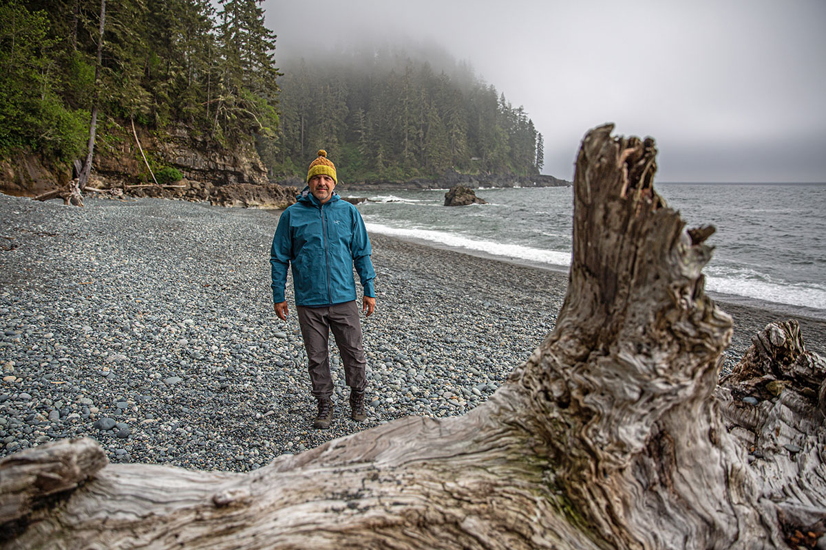 Arc'terx Ralle Jacket (standing on stormy beach)